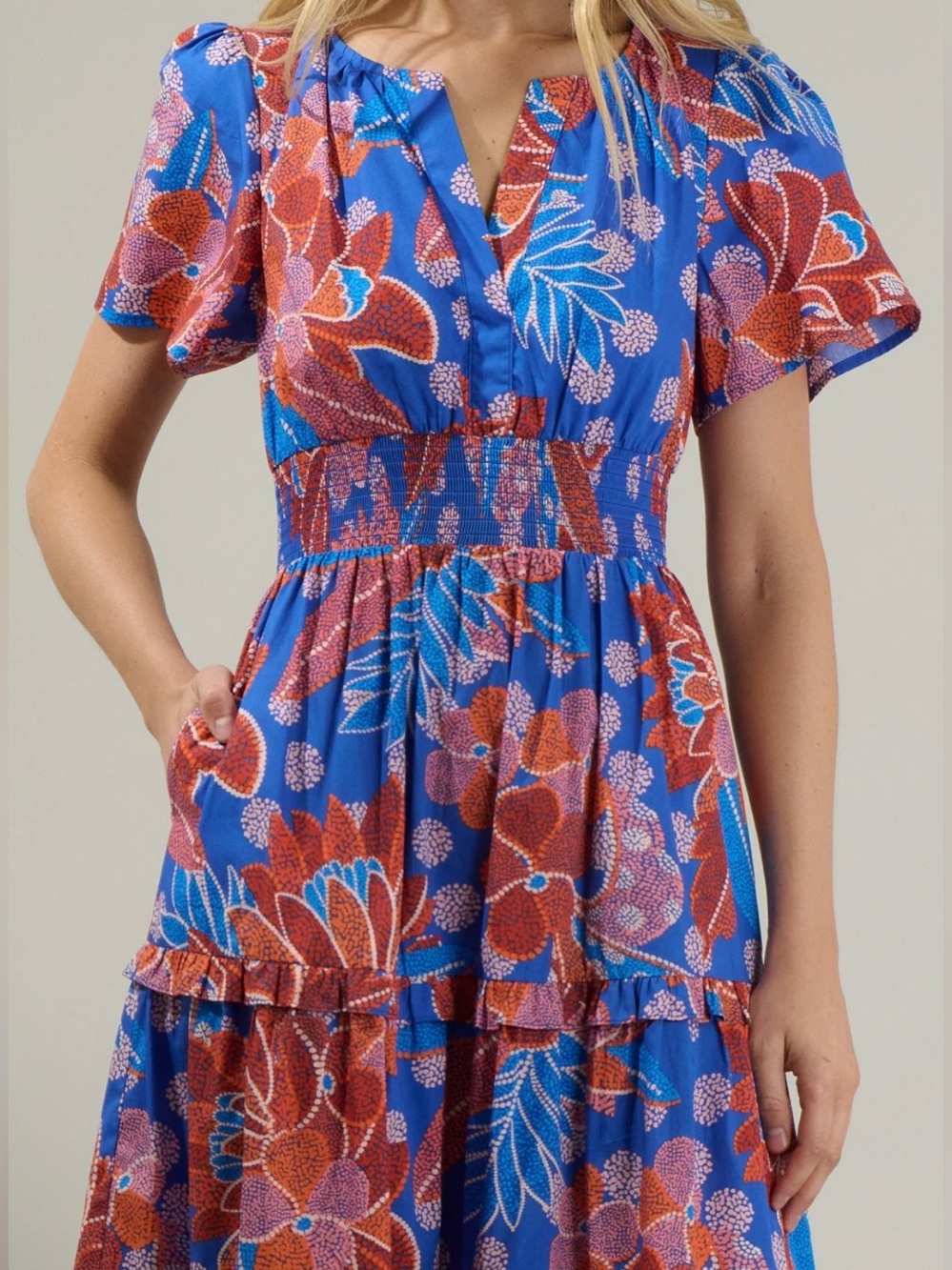 Sugarlips Amazonia Palmer Blue Floral Cotton Tiered Maxi Dress XS - Picture 3 of 12